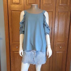 Maurices Dusty Blue Cold-Shoulder Ruffle Blouse